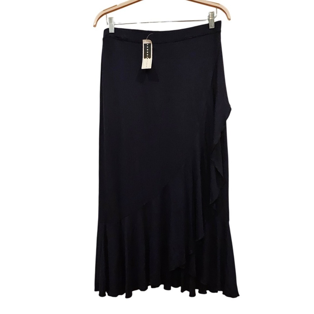 Rhonda‎ Stark Dark Navy Maxi Skirt Ruffle Hem Size L